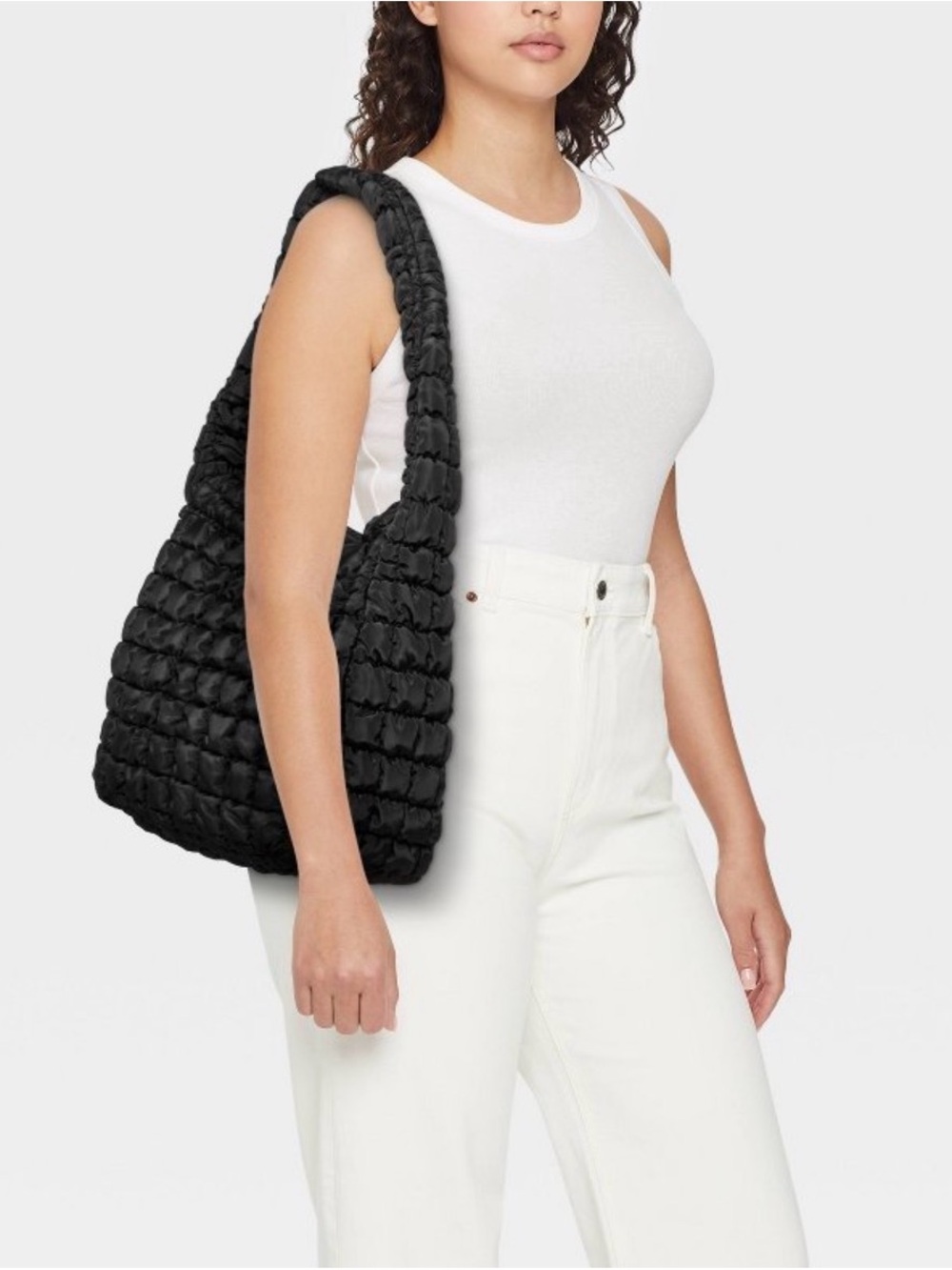 Quilted Puffer Shoulder Bag - Black